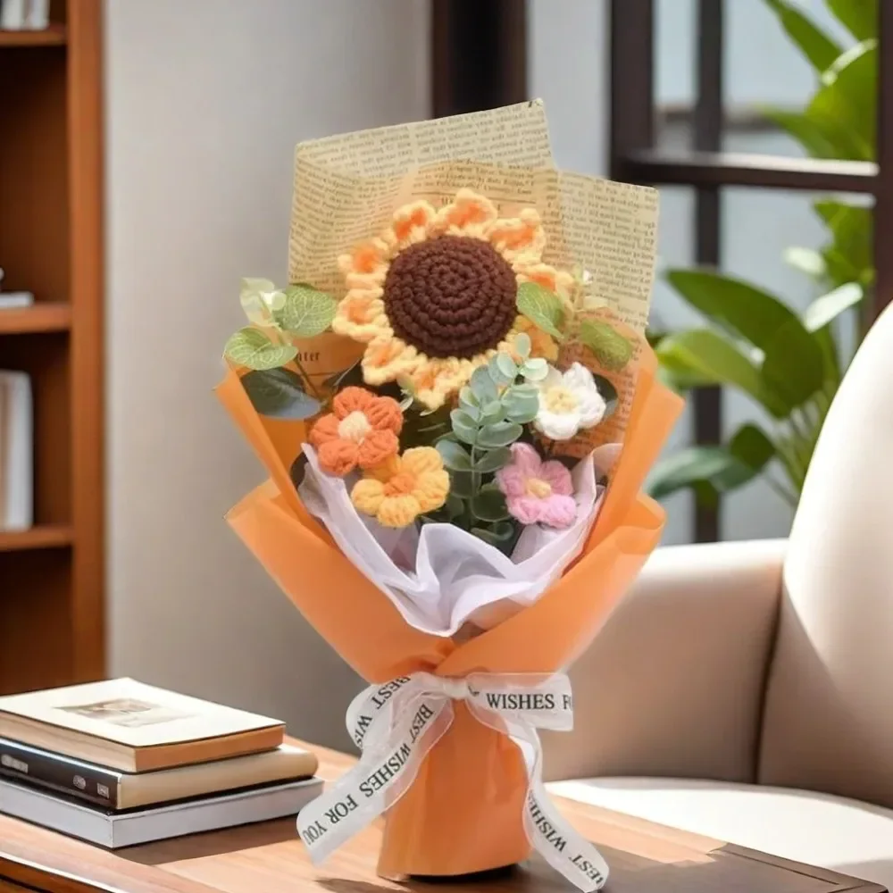 Künstlicher Blumenstrauß Gehäkelte Ewige Blumen Handgefertigter Abschlussstrauß Vatertag Geburtstagsgeschenk Jubiläumsgeschenk – Detail 16