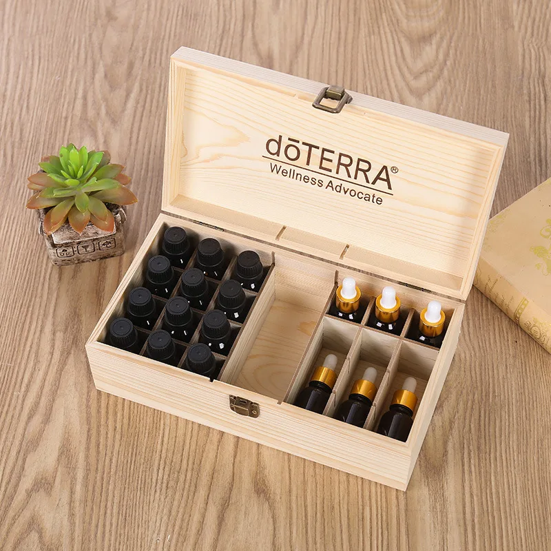 Essential Oil Storage Wooden Box 9/12/21/24/25/32 Compartment Storage Box 5ML-15ML Essential Oil Display Box For doTERRA Sticker