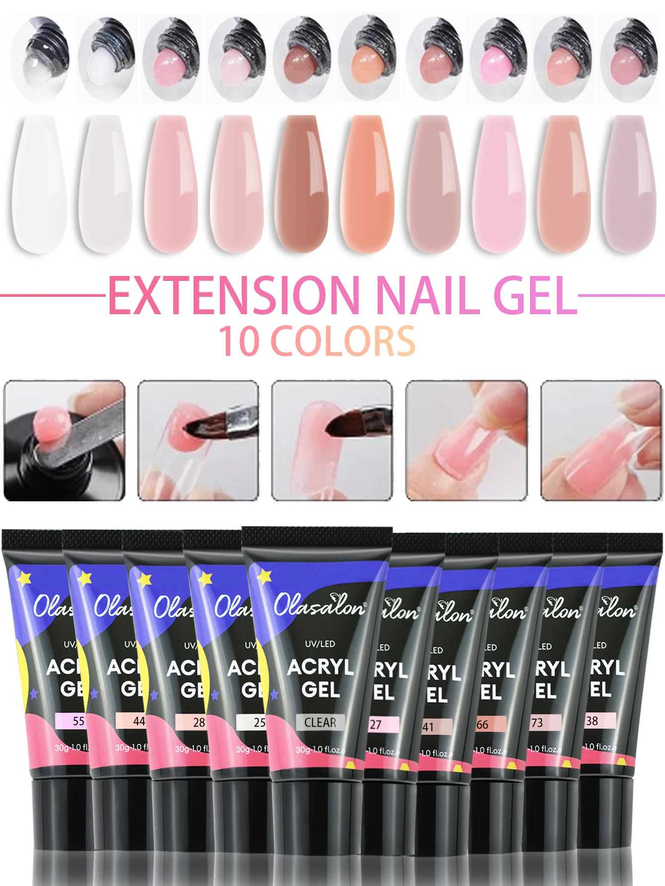 30g gel acrilico estensione unghie gel smalto trasparente gel di cristallo acrilico costruire unghie con timbro vernice polimerica, nail art in cristallo