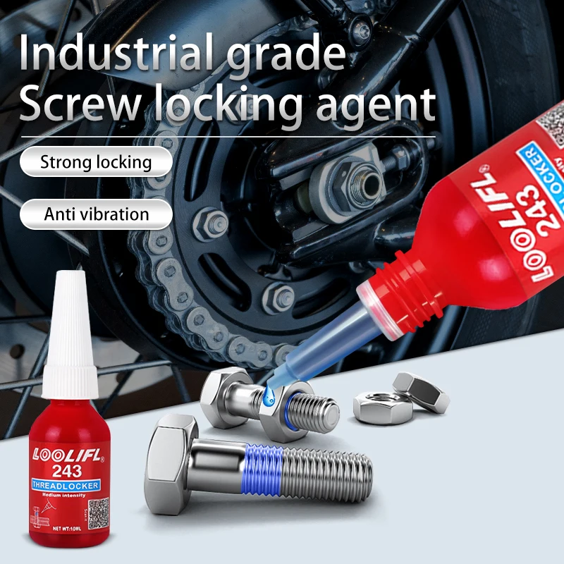 

10ml of 243 thread glue. Anaerobic adhesive, anti-lock and anti-slip sealant, thread locking agent.