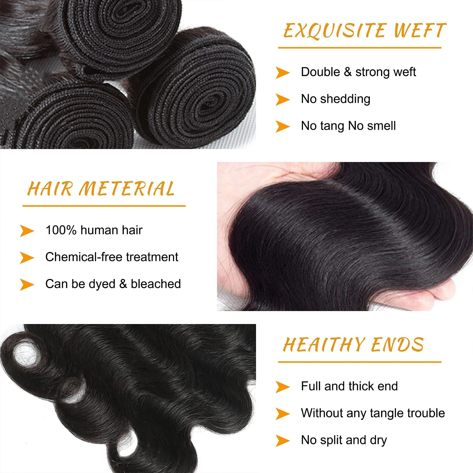 شعر بشري مموج 1 3 حزم شعر بشري حقيقي 100% حزمة شعر بشري غير معالج وصلات شعر بشري للنساء # 1B اللون الأسود الطبيعي