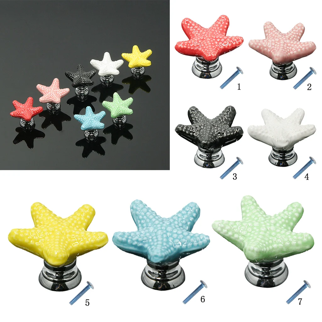 Creative Starfish Ceramic Drawer Knob Colorful Furniture Handle Pull Cartoon European Cabinet Wardrobe Door Decoration for Home