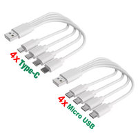 20cm Short USB Multi Charging Cable 4 in 1 Multiple Type C / Micro USB Charging Cord 4Port USB C Splitter Cable 5V 2A