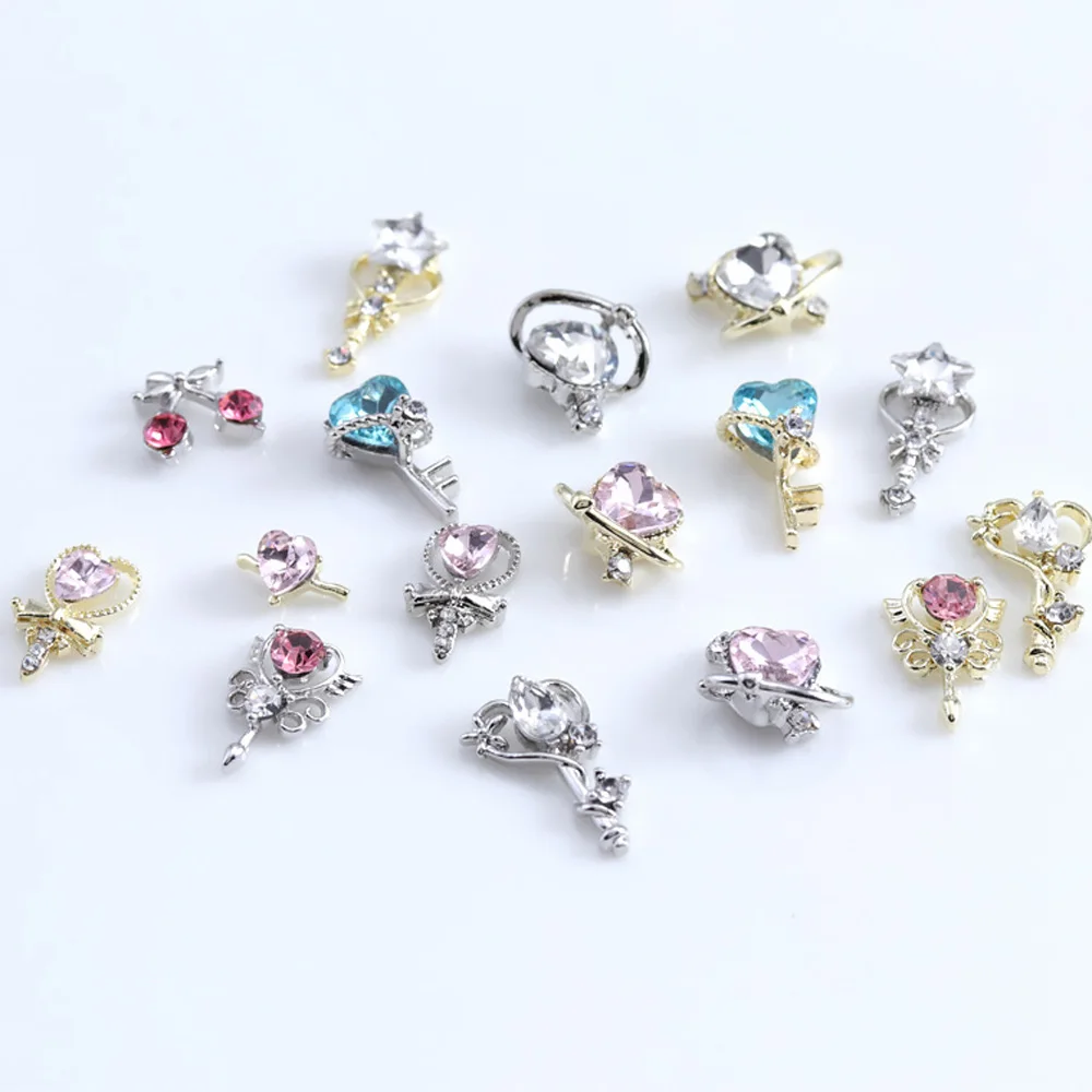 10Pcs Sailor Month Nail Art Charms 3D Alloy Magic Stick Heart Diamonds Pendant Nail Art Rhinestones Crystal Nail Accessories