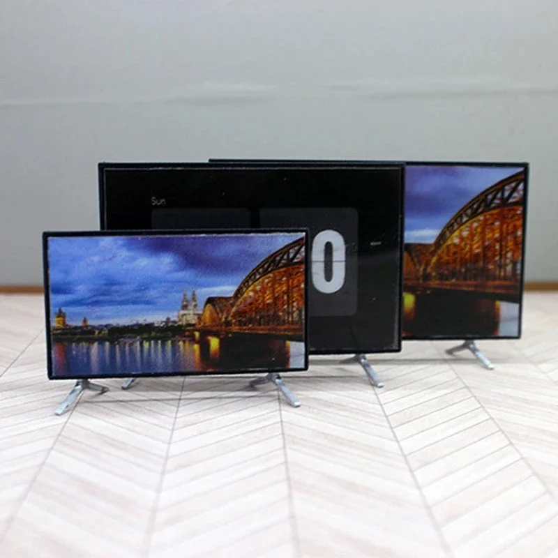Maison de poupée 1:12, Simulation de télévision, Mini TV avec support, modèle de Base, meubles miniatures, décoration de salon, 1 pièce