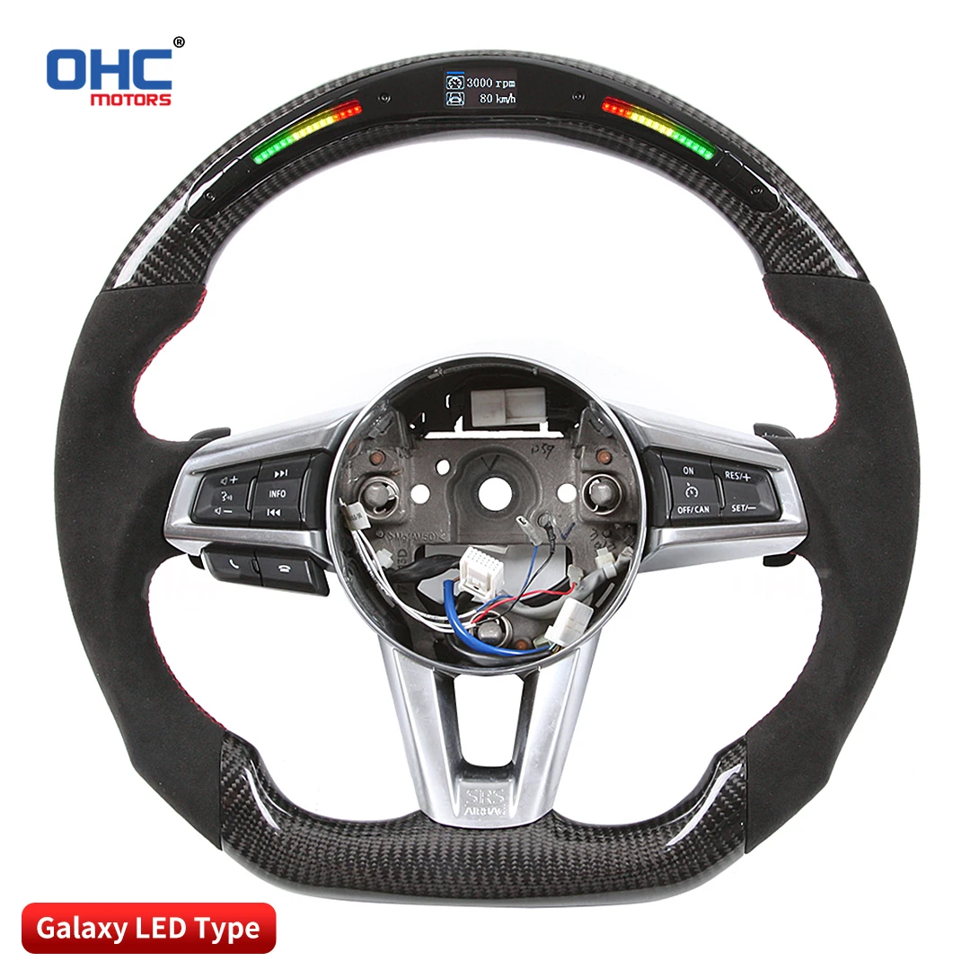 OHC Motors 100% Real Carbon Fiber Leather Alcantara RPM Light Up Galaxy Pro LED Steering Wheel Compatible for Mazda CX-5