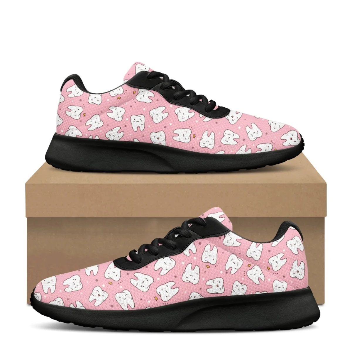 Zapatillas deportivas con estampado de dientes para mujer, calzado de entrenamiento para correr, cómodas, con cordones, duraderas, para gimnasio, para adolescentes