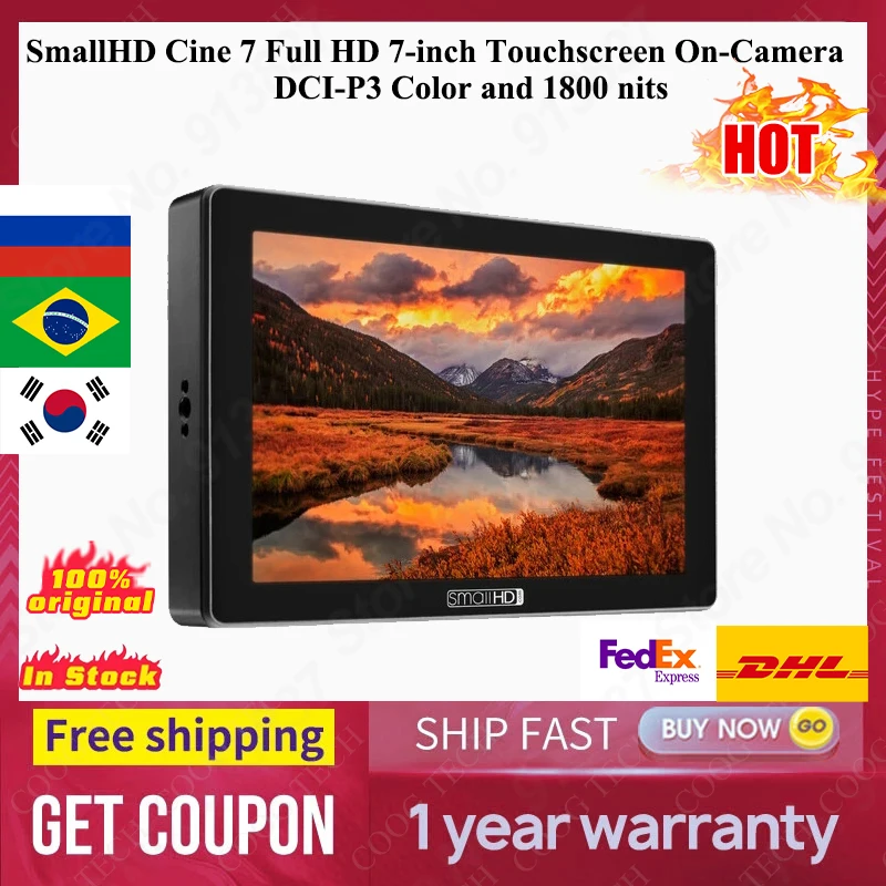 SmallHD Cine 7 Full HD Monitor 7-inch IPS LCD Touchscreen On-Camera (L-Series) Monitor with DCI-P3 Color 1800 Nits Brightness