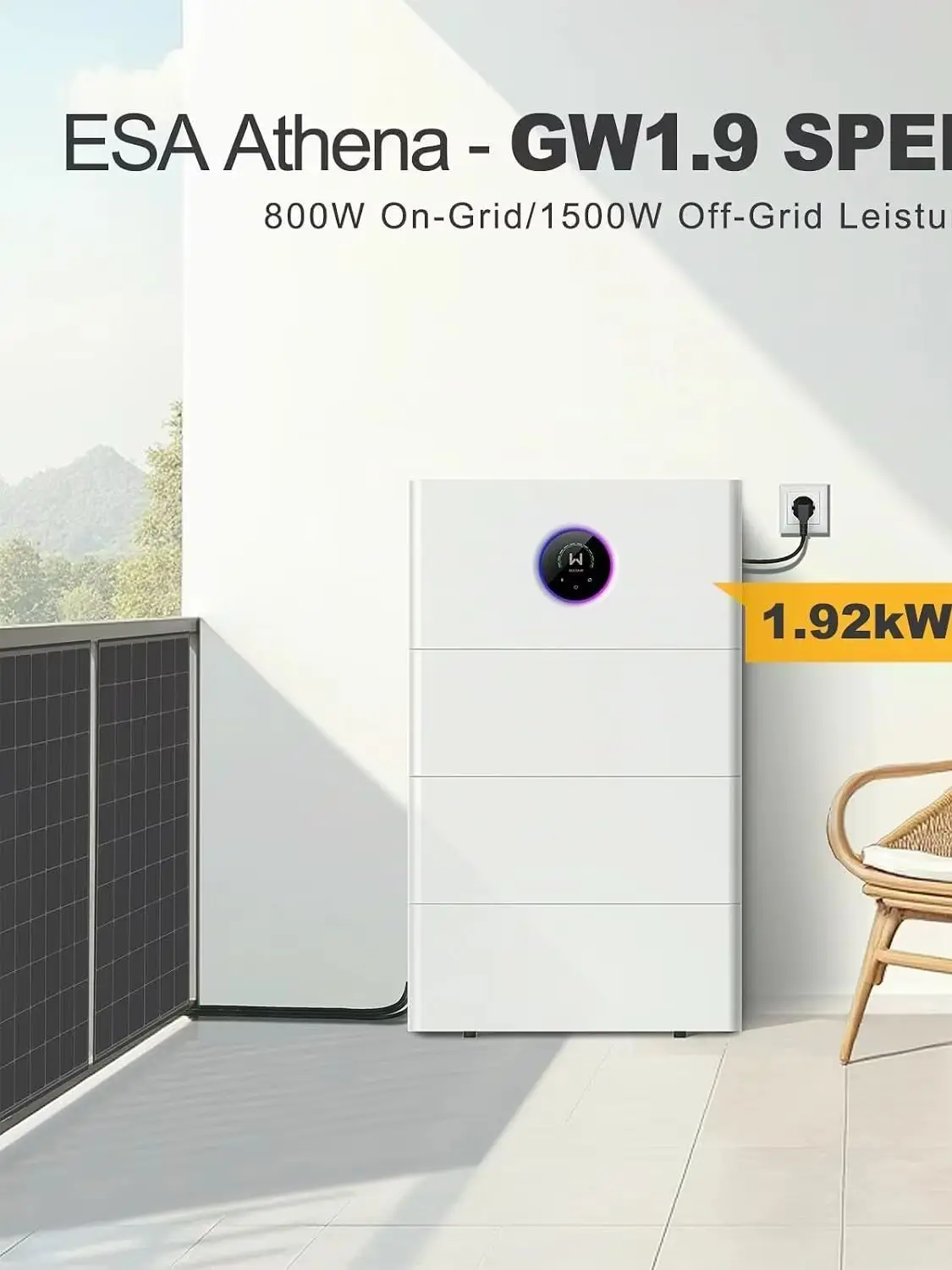 GoodWe® ESA-Athena Hauptspeicher 1920Wh All-in-One Speicher 1,92kWh – Plug&Play für Balkonkraftwerk und Offgrid-Stromversorgung, erweiterbar bis 9,6kWh
