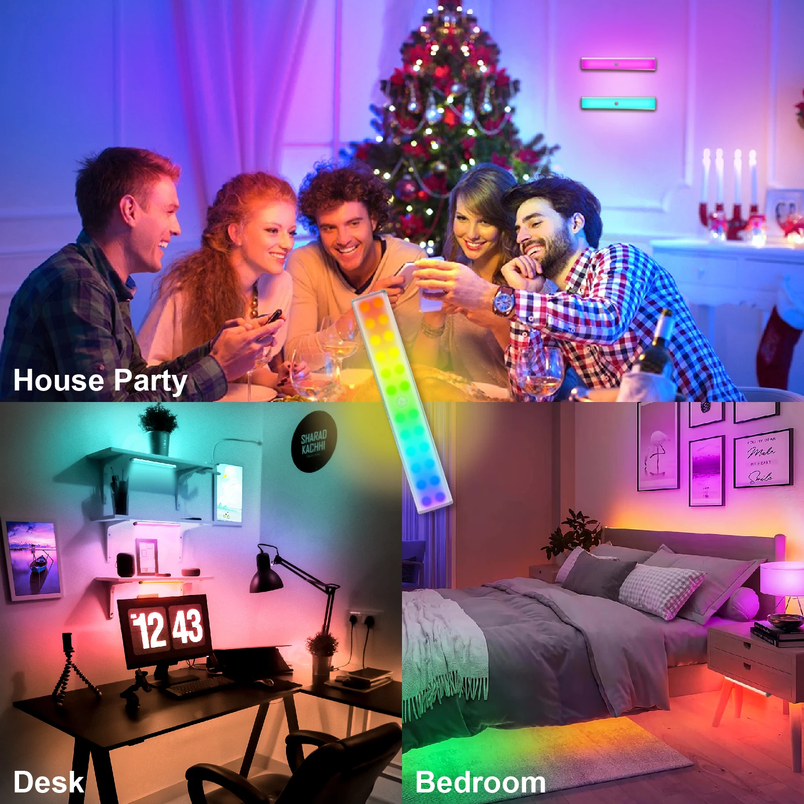 LEPOTEC 1pc 24LED RGB Wireless Rechargeable Motion Sensor Cabinet Lights,Lights for Kicthen,Bedroom,Hotel,Bar,Game room