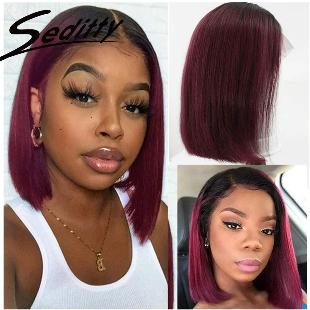 

Ombre 1BT99J Burgundy Lace Front Bob Wigs Human Hair 13x4 HD Lace Frontal Wigs Short Straight Bob Wigs for Black Women