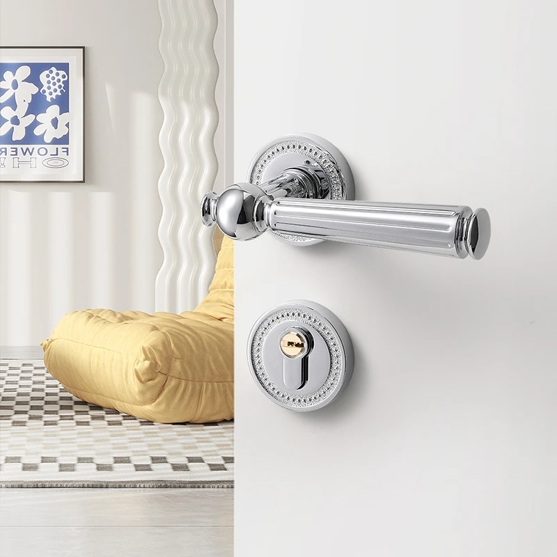 

Chrome Door Handle Lever Interior Bedroom Cylinder Key Room Lock Silver Door Handle Lever