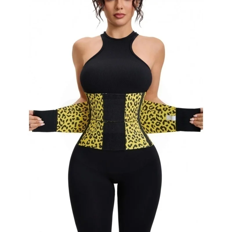 Leopard Print Waist Trainer for Women Double Compression Tummy Control Belt Workout Sweat Waist Cincher Hourglass Body Shaper Weight Loss Shapewear