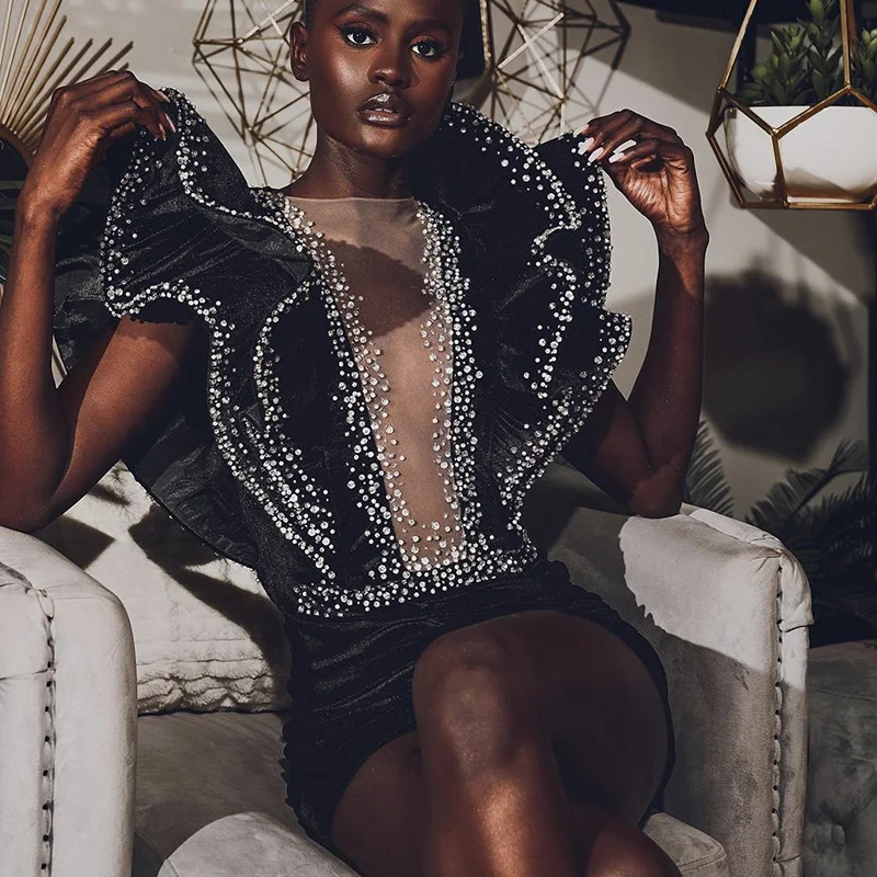 Sharon Said Orange Sexy robe de soirée Cocktail velours robe de bal courte avec cristal pour les filles noires Mini jupe RM003 personnalisé