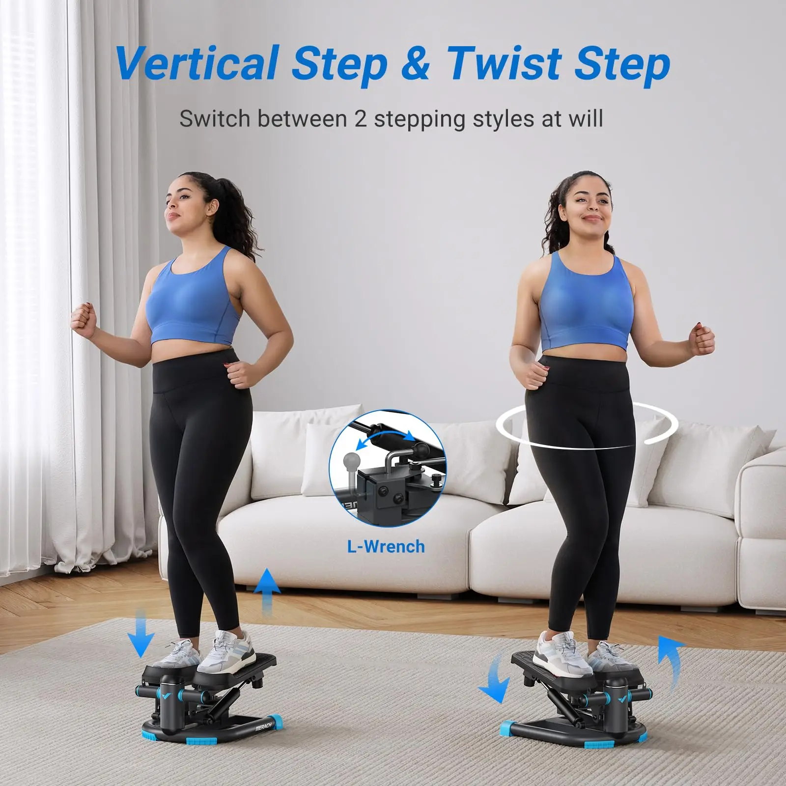 Merach stepper upgrade dupla ação stepper 330lbs capacidade equipamento de exercício com faixas de resistência para casa ou ginásio treino corporal