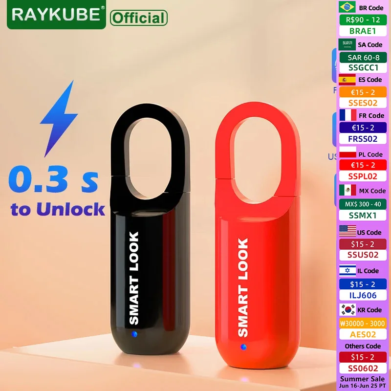 

RAYKUBE Mini Fingerprint Lock Smart Padlock Biometric Electronic Lock Keyless USB Charge for Gym School Travel Case Backpack