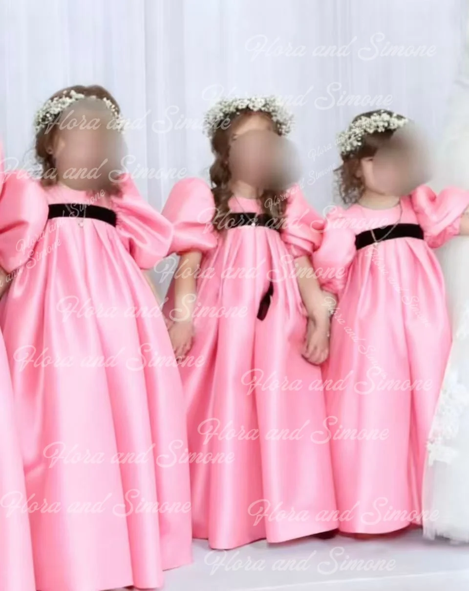 Белые платья для девочек-цветочниц, свадебное платье с черным воротником для малышей, пышное платье подружки невесты с рукавами-воздушными шарами, официальные мероприятия, настройка