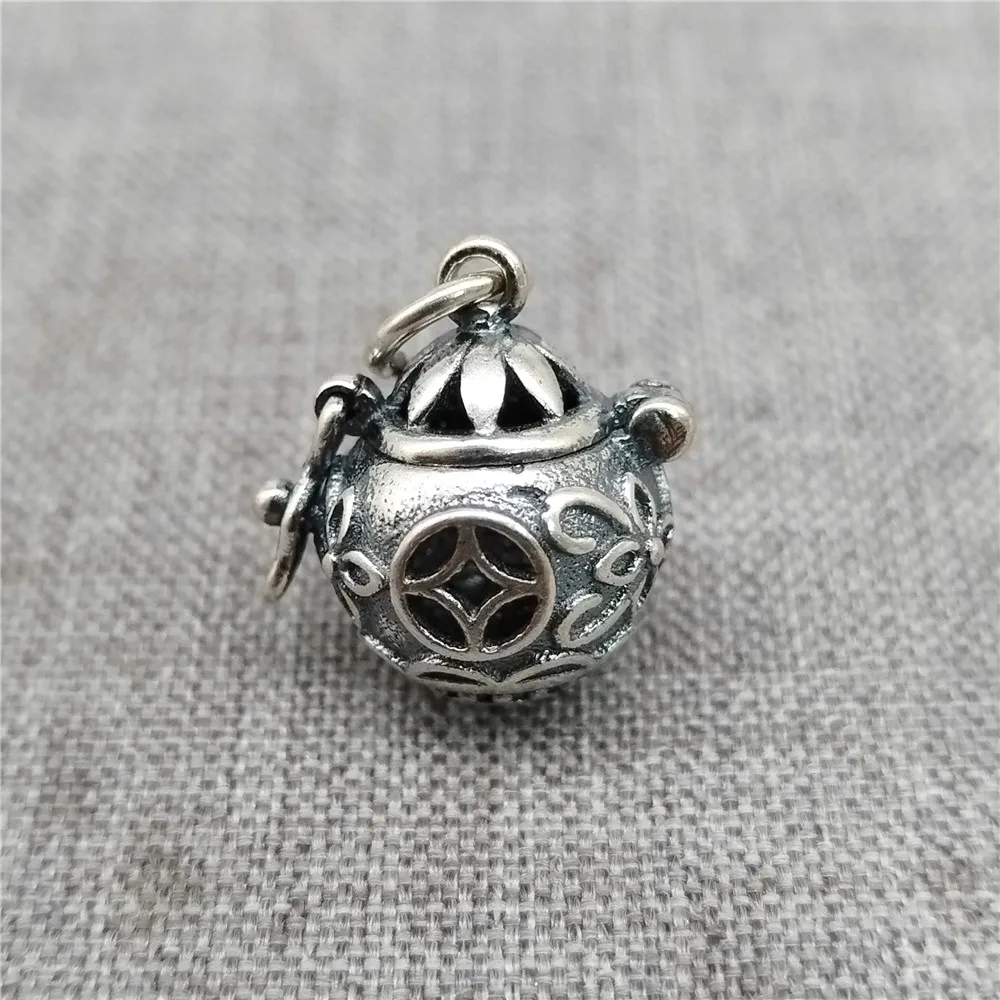 Sterling Silver Flower Coin Locket Charm 925 Silver Lotus Memory Prayer Box Pendant