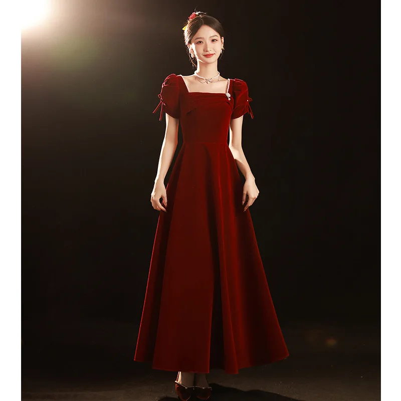 Toast dress bride new summer wine red engagement dress can be worn at ordinary times high-grade French style slim women