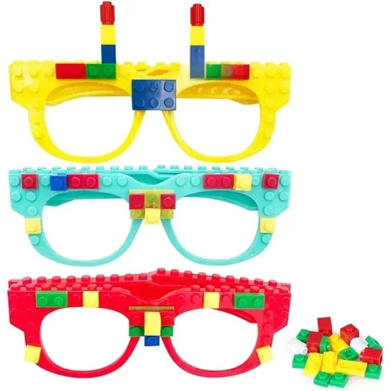 Bricolage briques de construction lunettes blocs de construction jeux pour enfants blocs de construction créatifs faveurs de fête d'anniversaire, jeux de fête de carnaval