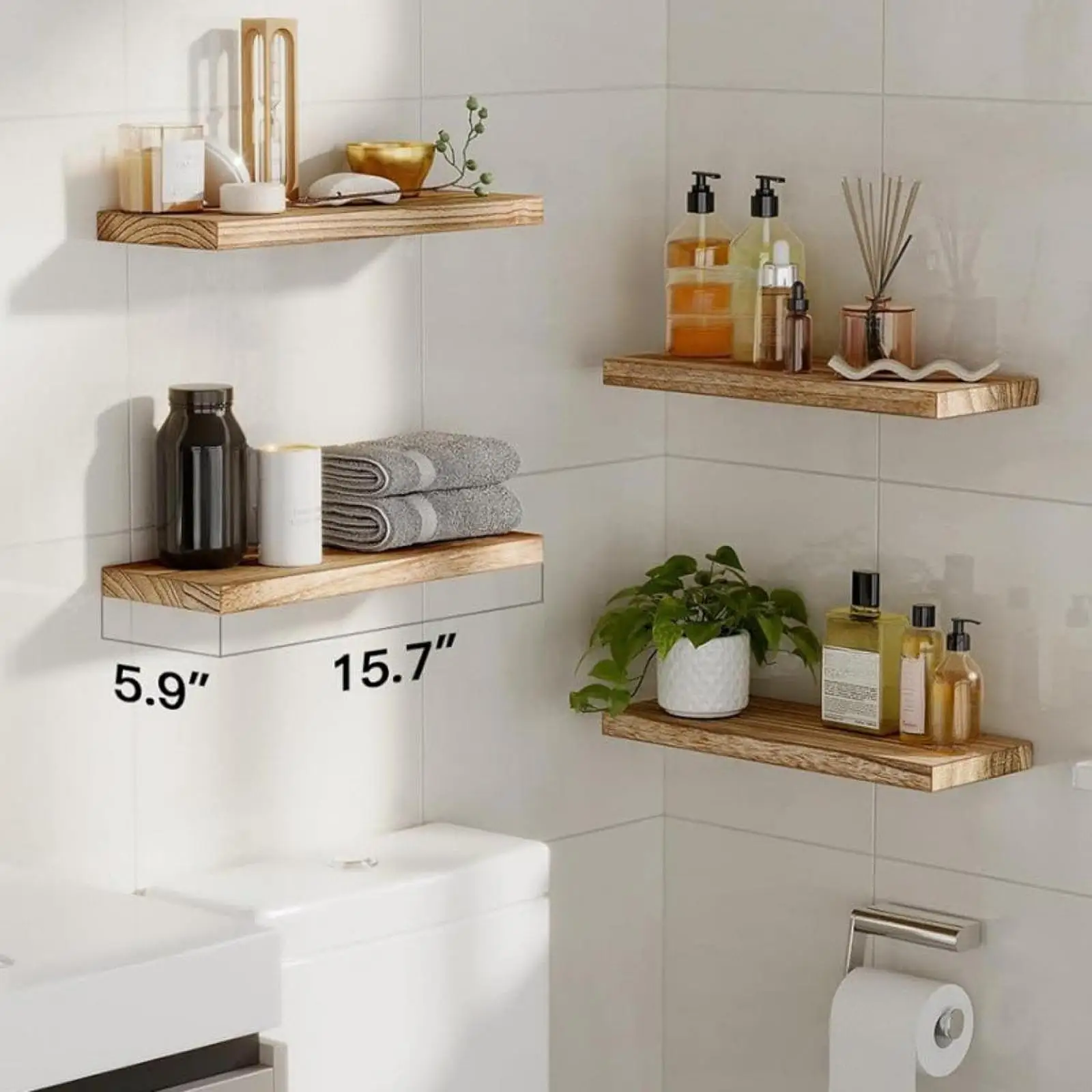 

Wall Shelve Holder Bookshelf Cosmetics Storage Wooden Wall Mounted Display Shelf for Bathroom Bedroom