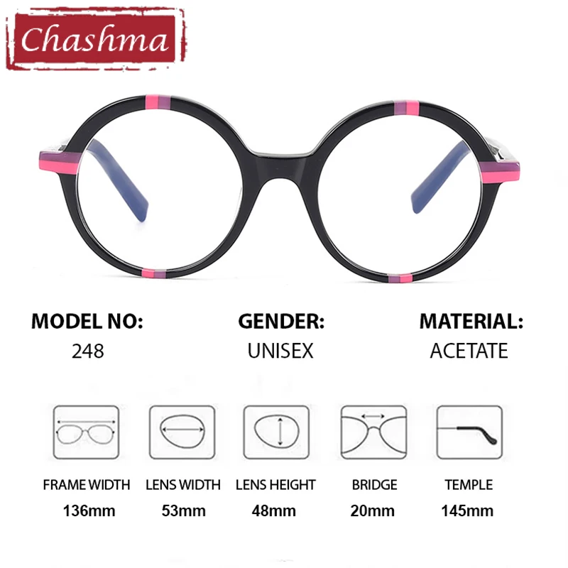 Chashma Prescription Glasses Women Round Acetate Eyeglasses Frames Fashion Eyewear for Optical Recipe Myopia Lenses Spectacle