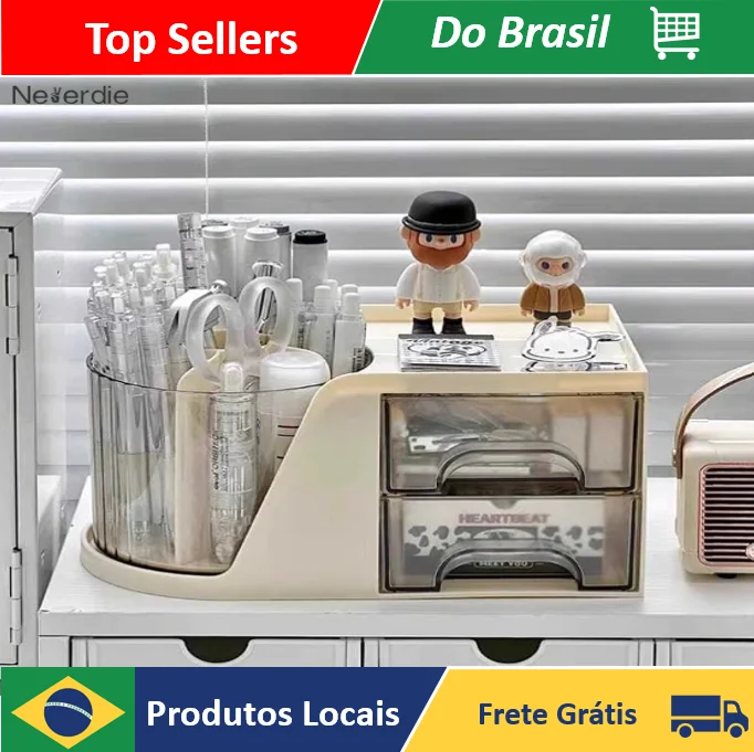 Organizador de Mesa Porta Caneta Com 2 Gaveta e Giratorio - Neverdie Store