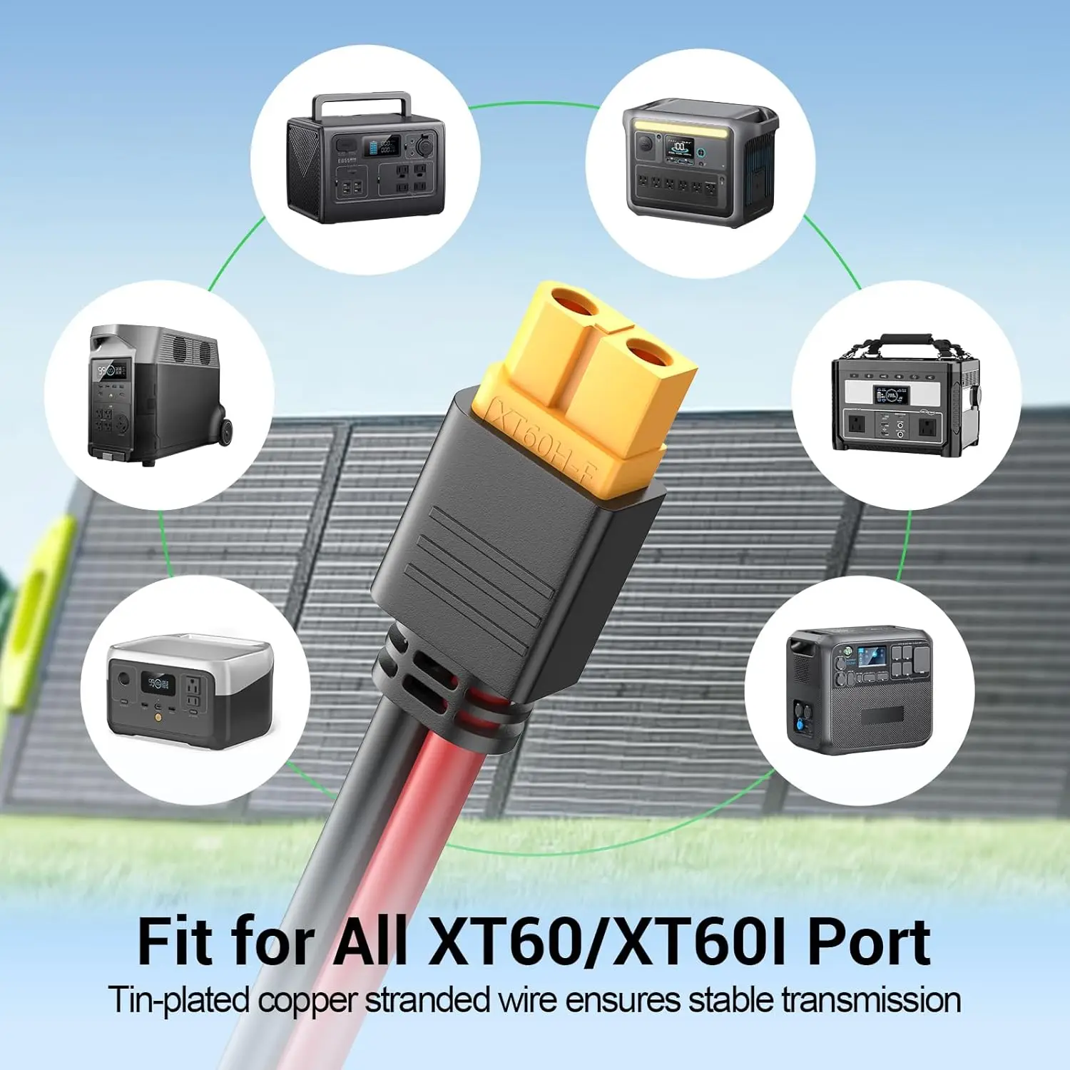 Bateria Power Solar to XT60 Charge Extension Cable 12AWG 3.3Ft Solar Connector to XT60 Adapter Cable for Solar Panel to LiFePO4