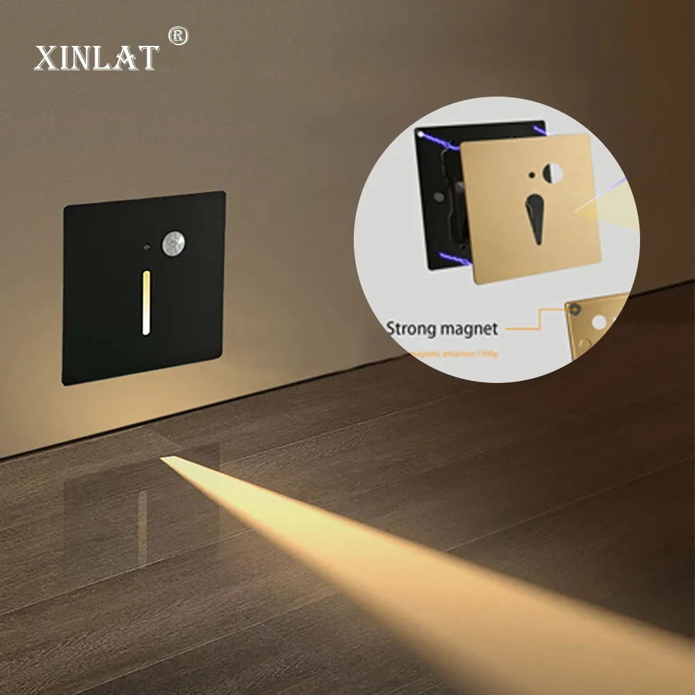 

XINLAT Recessed Led Stair Light 110-220V PIR Motion Sensor Wall Lamp Warm Cool White Basement Passage Footlights Room Decor