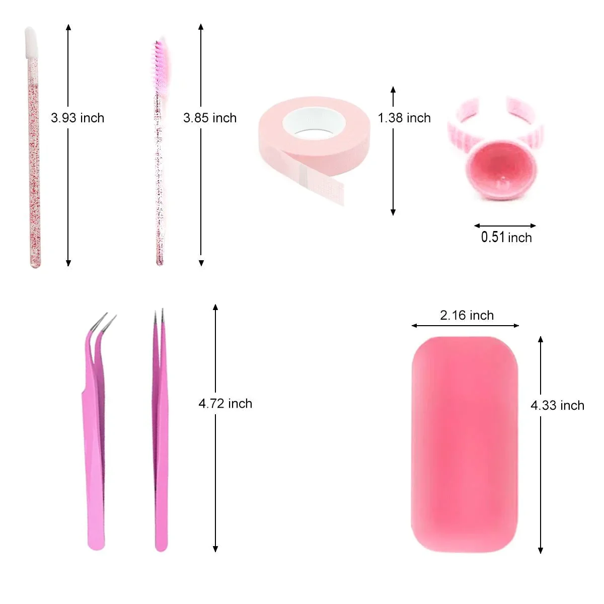 Veyes Inc-Kit de accesorios de la serie rosa de 208 piezas, pinzas de Veyelash para extensiones de pestañas, cepillos de brillo, anillo de pegamento, tazas, cepillo de labios