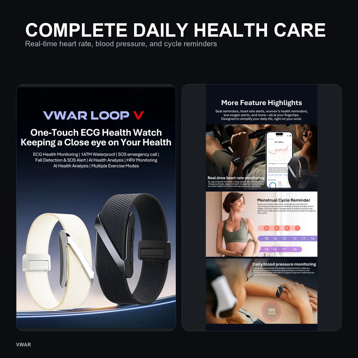 VWAR 2026 ECG+PPG Nursing Grade Smart Bracelet HRV Body Fat BMI Blood Pressure Body Temperature Men Women Health Sports Watches