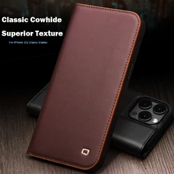 QIALINO Genuine Leather Flip Case for iPhone15 Plus Bracket Handmade Business Cover with Card Slots for iPhone15 Pro Max/15 Pro