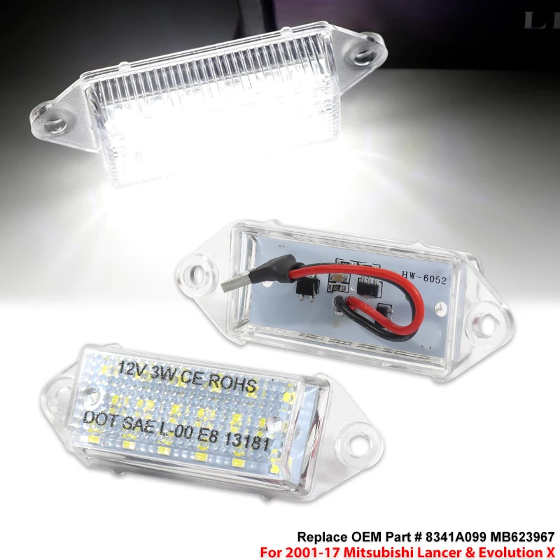 

2x светодиодные лампы номерного знака для Mitsubishi 2003-2017 Lancer и 2007-2016 Evo Evolution X Tail Tag Lamps 8341A099, MB 596500