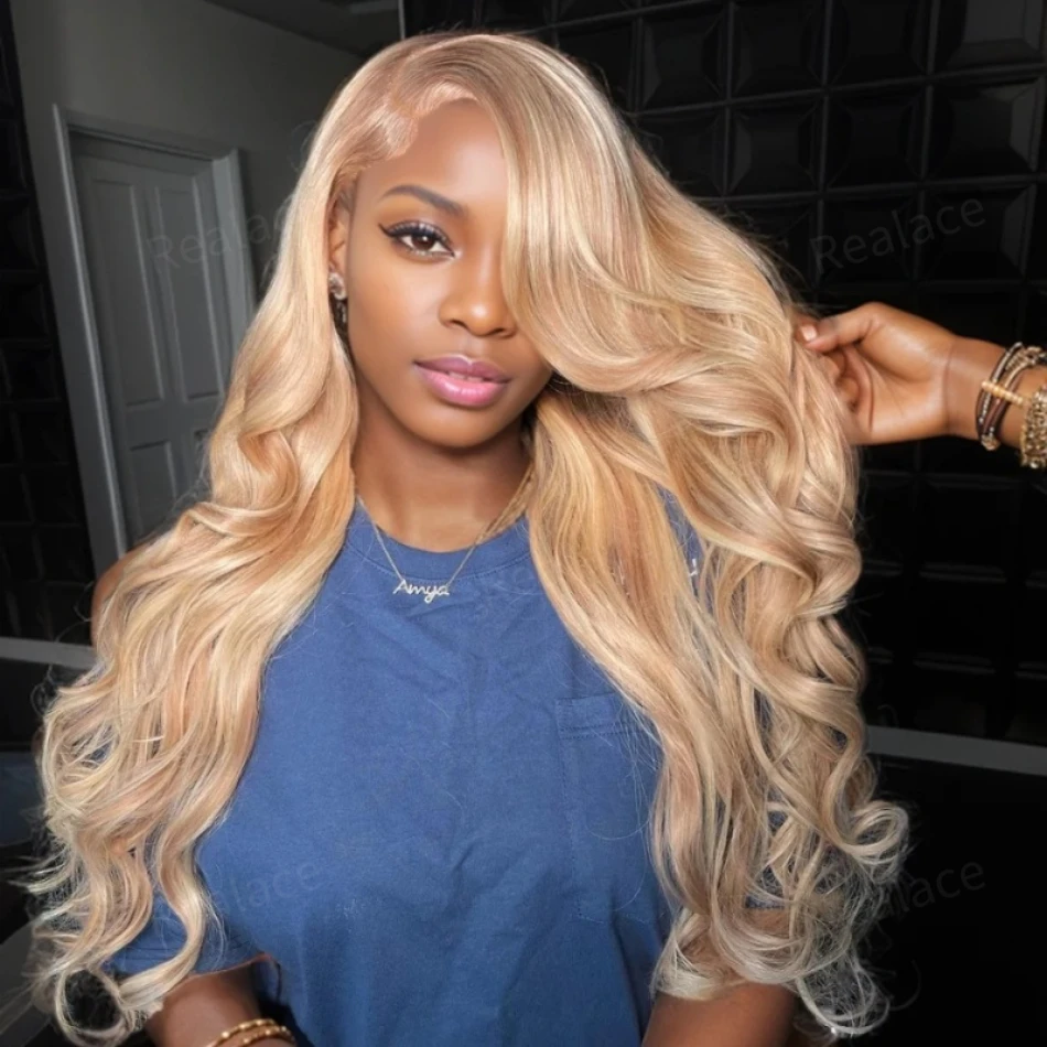 Perruque Lace Front Wig Body Wave brésilienne naturelle, couleur blond miel 613, 13x6, 30 40 pouces