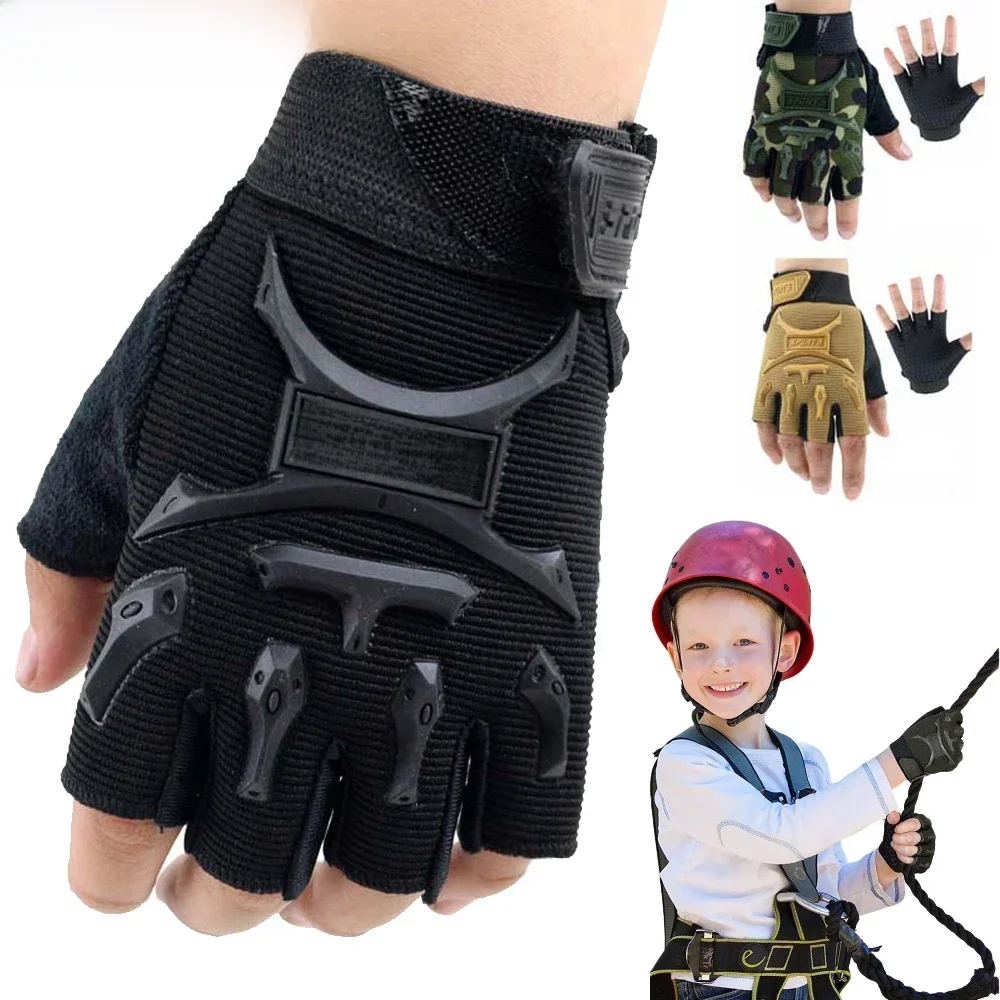 AliExpress UK 1Pair Kids Half Finger Cycling Gloves Non-Slip Fingerless Adjustable Mitten Shock-Absorbing Gloves