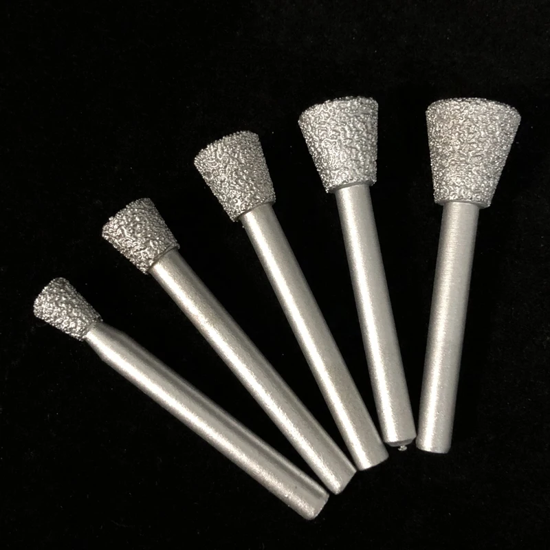 10/5Pcs 3mmShank 3/4/5/6mm Inverted trapezoid Brazed Diamond Grinding Head For Polishing Abrasive Accessories Dremel Rotary Tool