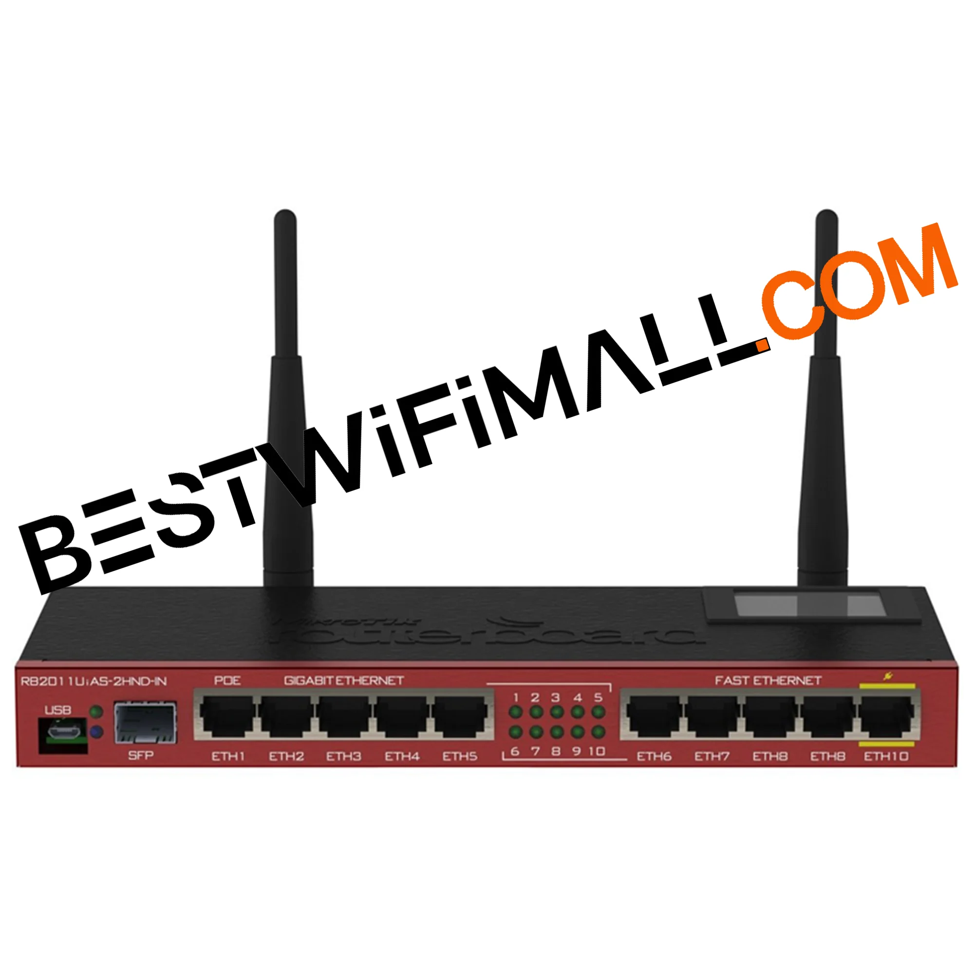 

MikroTik RB2011UiAS-2HnD-IN WiFi Router 2.4GHz AP, 5xEthernet, 5xGigabit Ethernet, SPF Cage, USD,LCD,PoE, 600MHz CPU, 128MB RAM