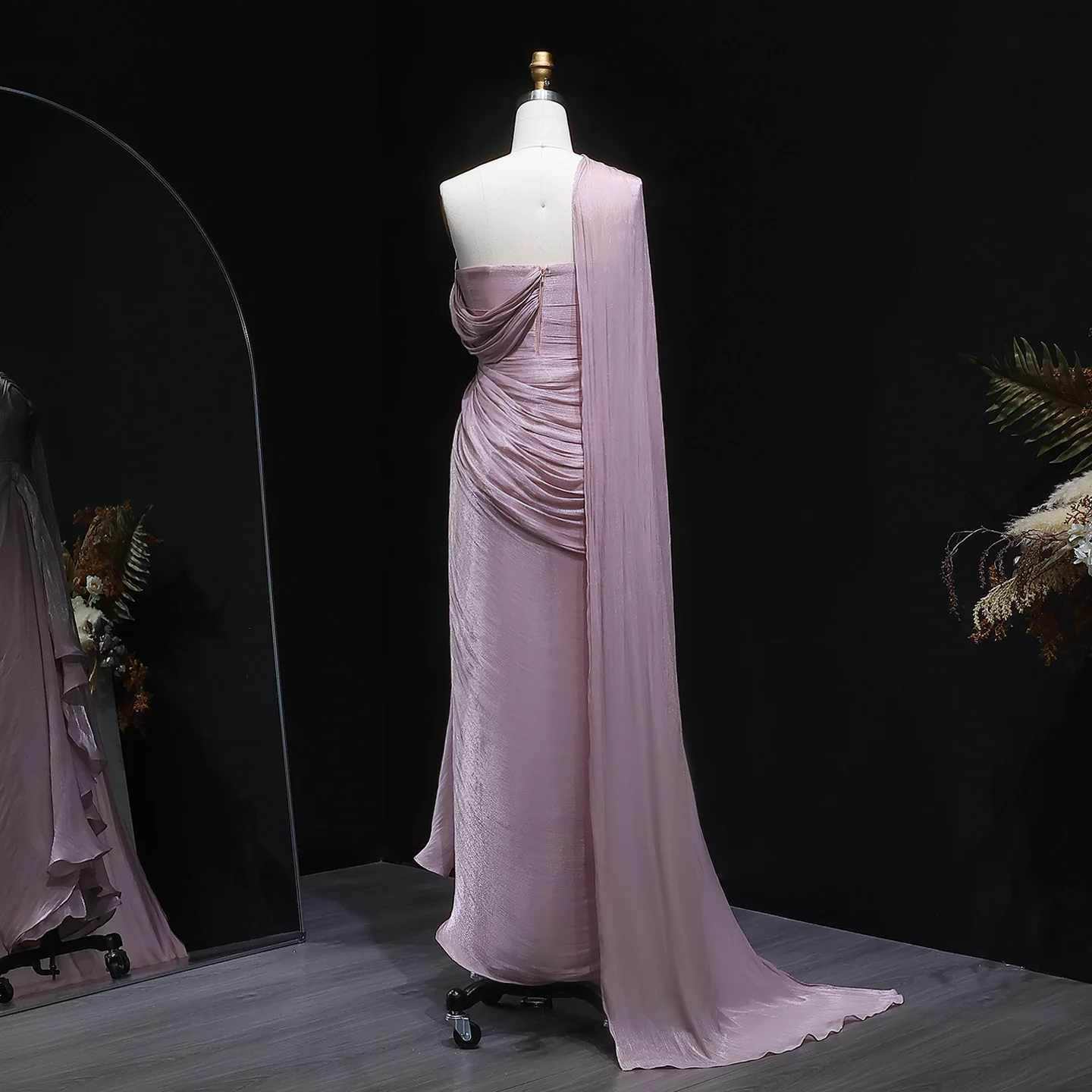 Sharon Said Elegant Lilac One-Should Dubai Evening Dress with Draped Cape Arabic for Women Wedding Dress Gown SF199 Customized image 6