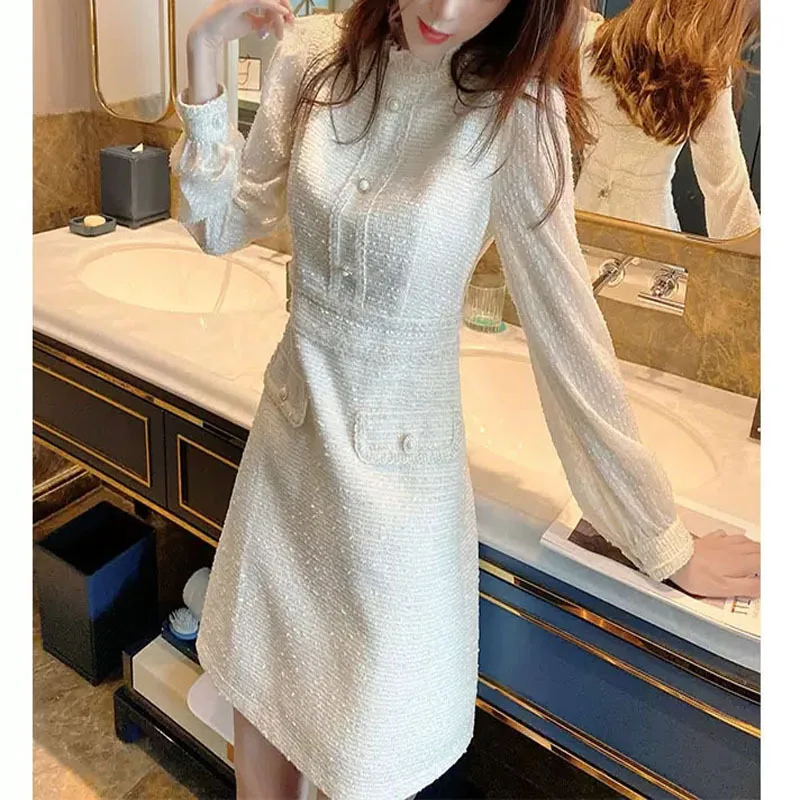 Dolce primavera coreano elegante lungo partito fata donne Tweed Boho Beach Vacation Dress Robe Femme