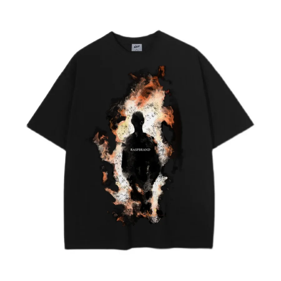 Flame portrait digital printing short-sleeved American high street hip-hop couples T-shirt men and women tops summer