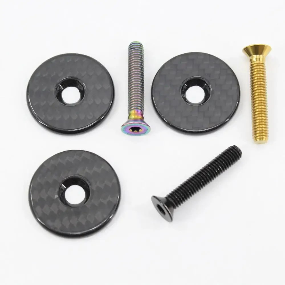 AliExpress Bike glossy matte 3K full carbon fibre bicycle stem cover bike headsets carbon top caps titanium bolts M6x35mm Newest