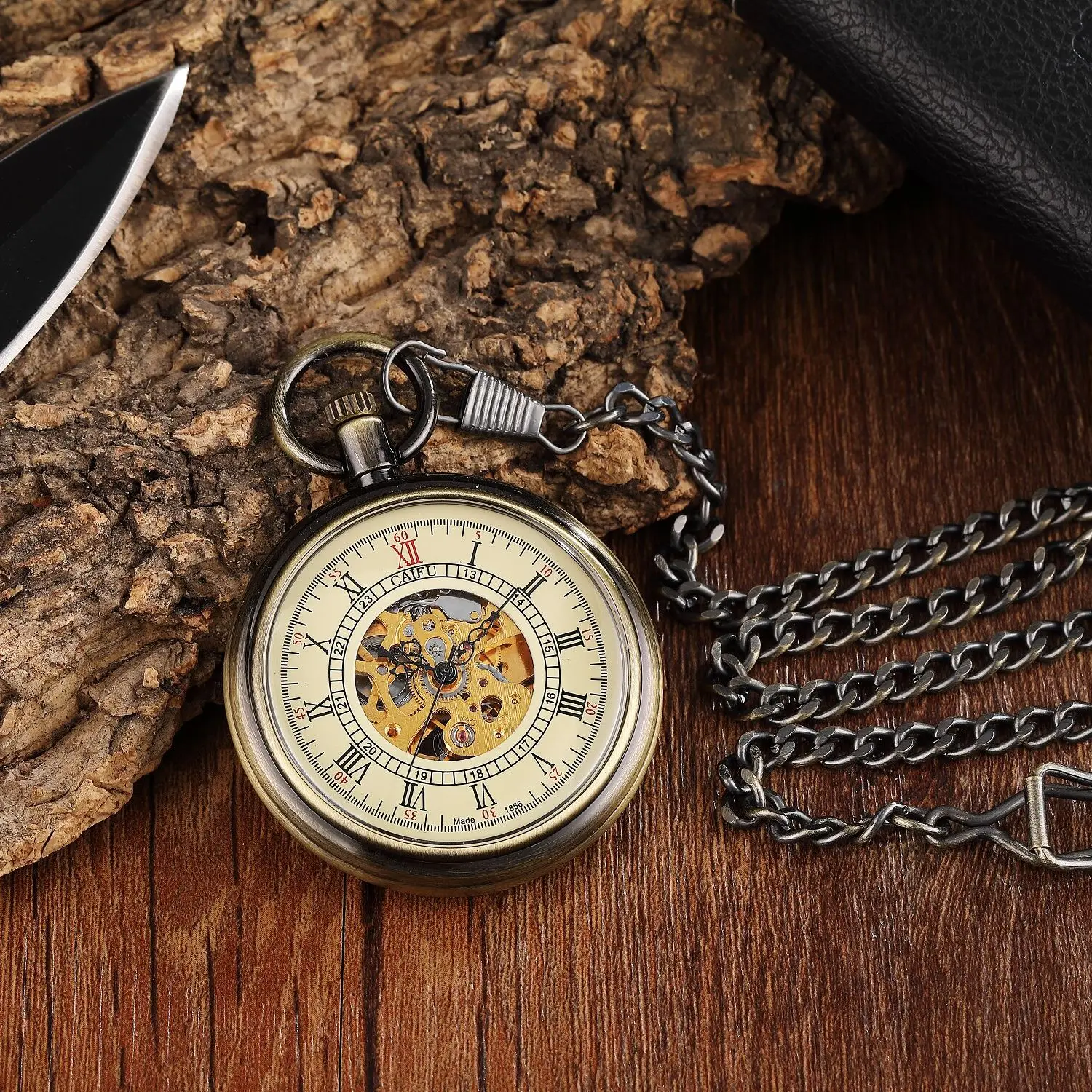 

Luxury Hand-WInd Mechanical Pocket Watch Hollow Steampunk Watches Golden Roman Numerals Clock With Fob Chain Mens Reloj Hombre