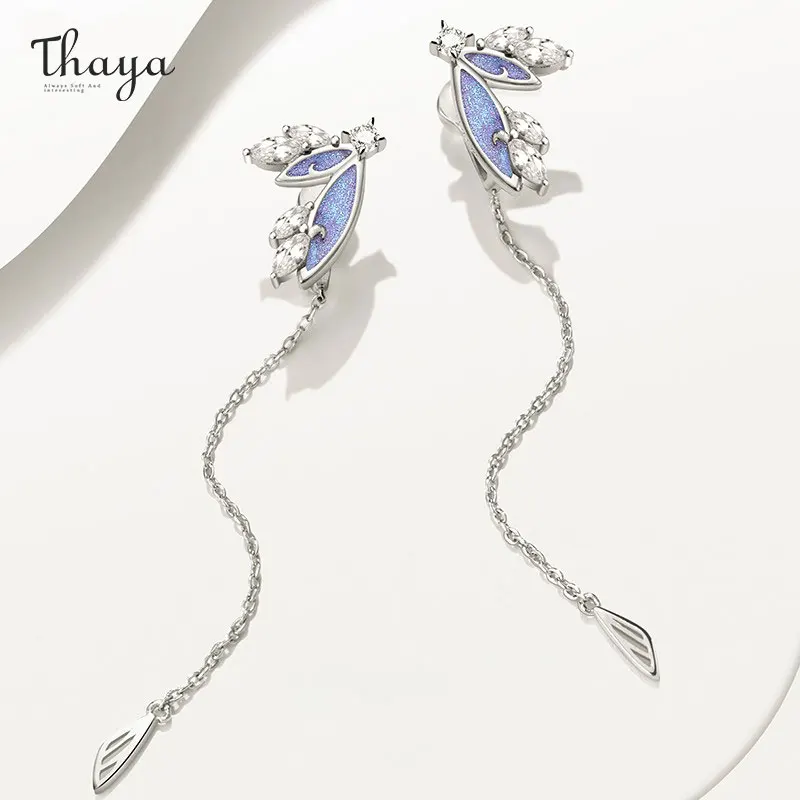 

Thaya 100% S925 Sterling Silver Earring Clip Elegant Pendant Earrings Fashion Crystal Women Earrings Dangle Female Fine Jewelry