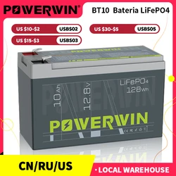 POWERWIN 12.8V 10Ah BT10 128Wh LiFePO4 Battery Built-in BMS Rechargeable Energy Electric Toy 4000+ Deep Cycle UPS Off-grid Solar