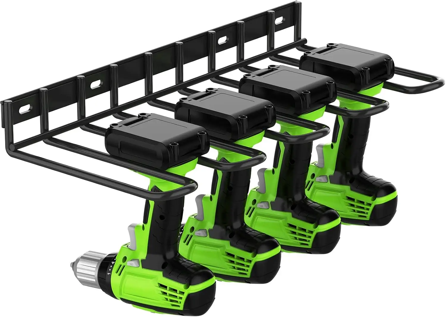 VKKM Power Tool Organizer 4 Slots Drill Holder Wall Mount Metal Power Drill Storage Rack for Garage Workshop