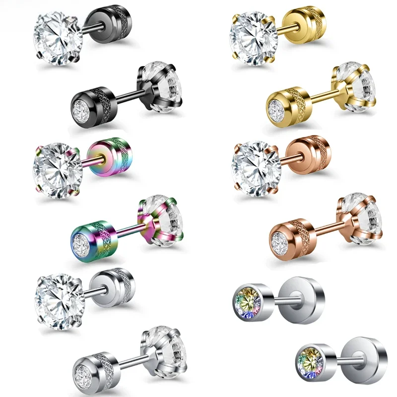 AOEDEJ 1PC 16G 20G Kolczyki sztyfty ze stali nierdzewnej dla kobiet Dziewczyna CZ Kryształowy okrągły kolczyk Piercing Tragus Helix pozłacany różem — zdjęcie 2