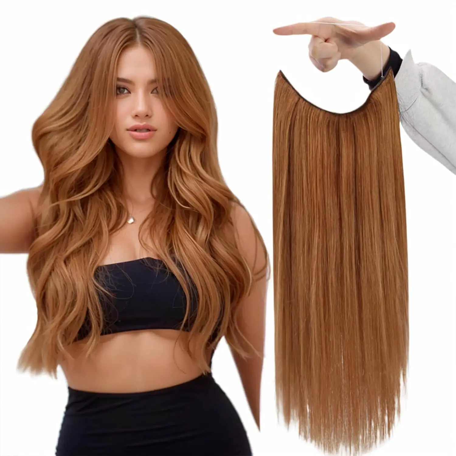 

Full Shine Wire Hair Extensions Long Straight Hairpieces Thick Secret Fishing Wire Hair Extensions For Party