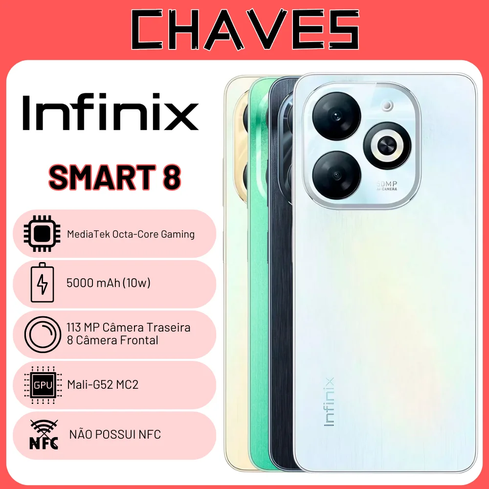 Infinix Smart 8 128GB ROM / 4GB RAM Global Version | 4G Smartphone, Global ROM, 10 WCamera 13MP Charger