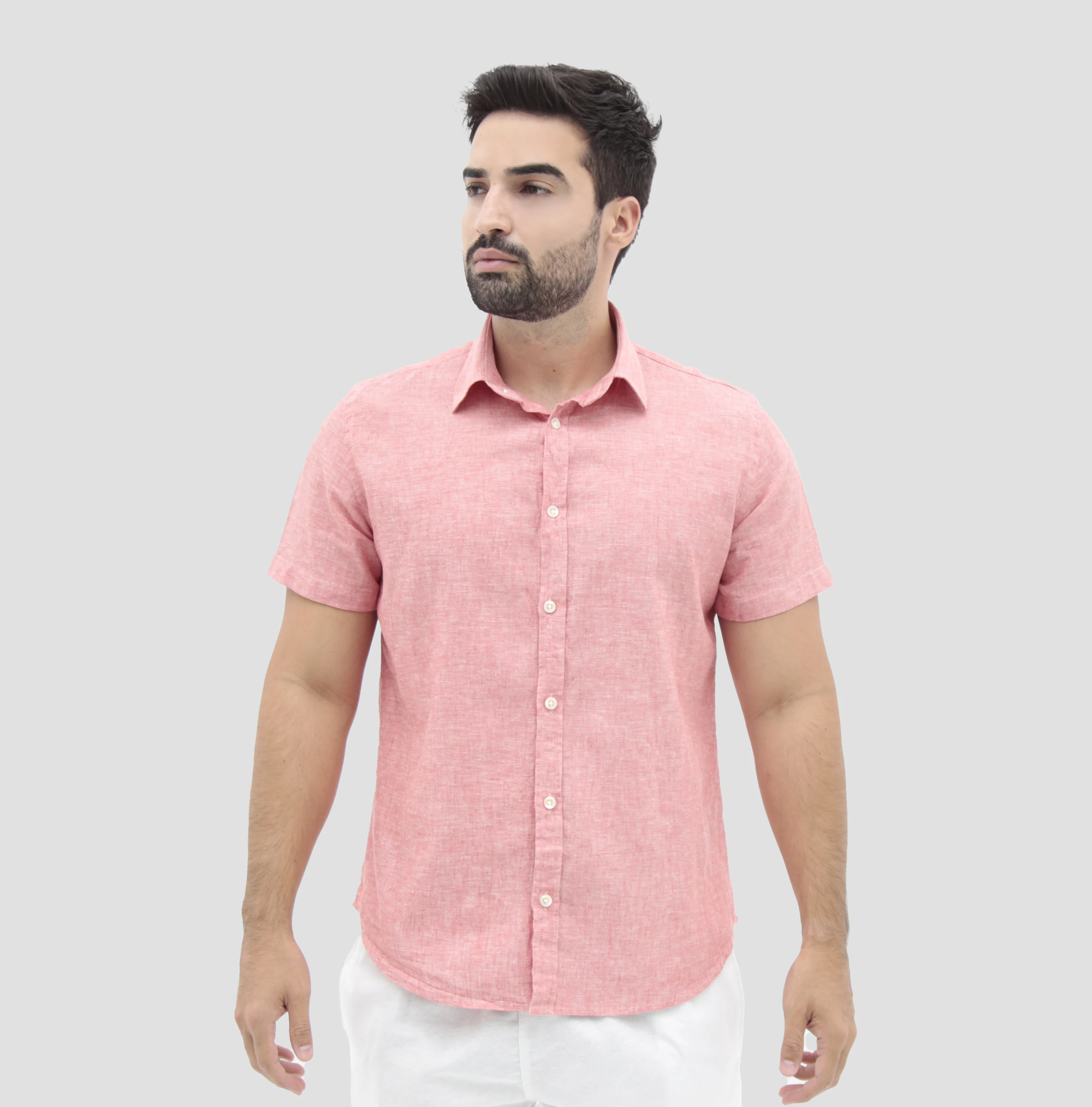 CAMISA MASCULINA MANGA CURTA BOTÃO SLIM FIT LINHO LEVE VERMELHO