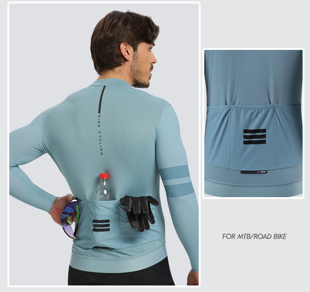 RION Herren-Radtrikot mit langen Ärmeln, Rennradtrikot, UPF 50+ Sonnenschutz, MTB-Radtrikot, Outdoor-Ausrüstung, schmale Passform, Größe 15-24 ℃ – Detail 10